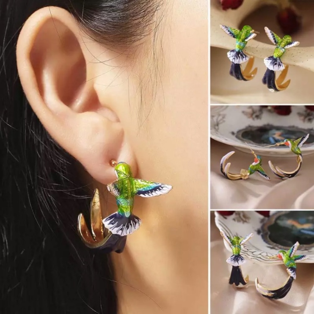 “A Hummingbird’s Flight” Dainty Unique Colorful Beautiful Stud Animal Earrings - Picture 5 of 6